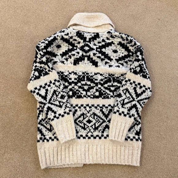 NWT James Peres CHALET INTARSIA CARDIGAN ivory/black - Picture 9 of 9